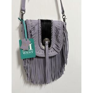 NWT MONTANA WEST Leather Boho Crossbody Lilac Purple Concho Western Fringe